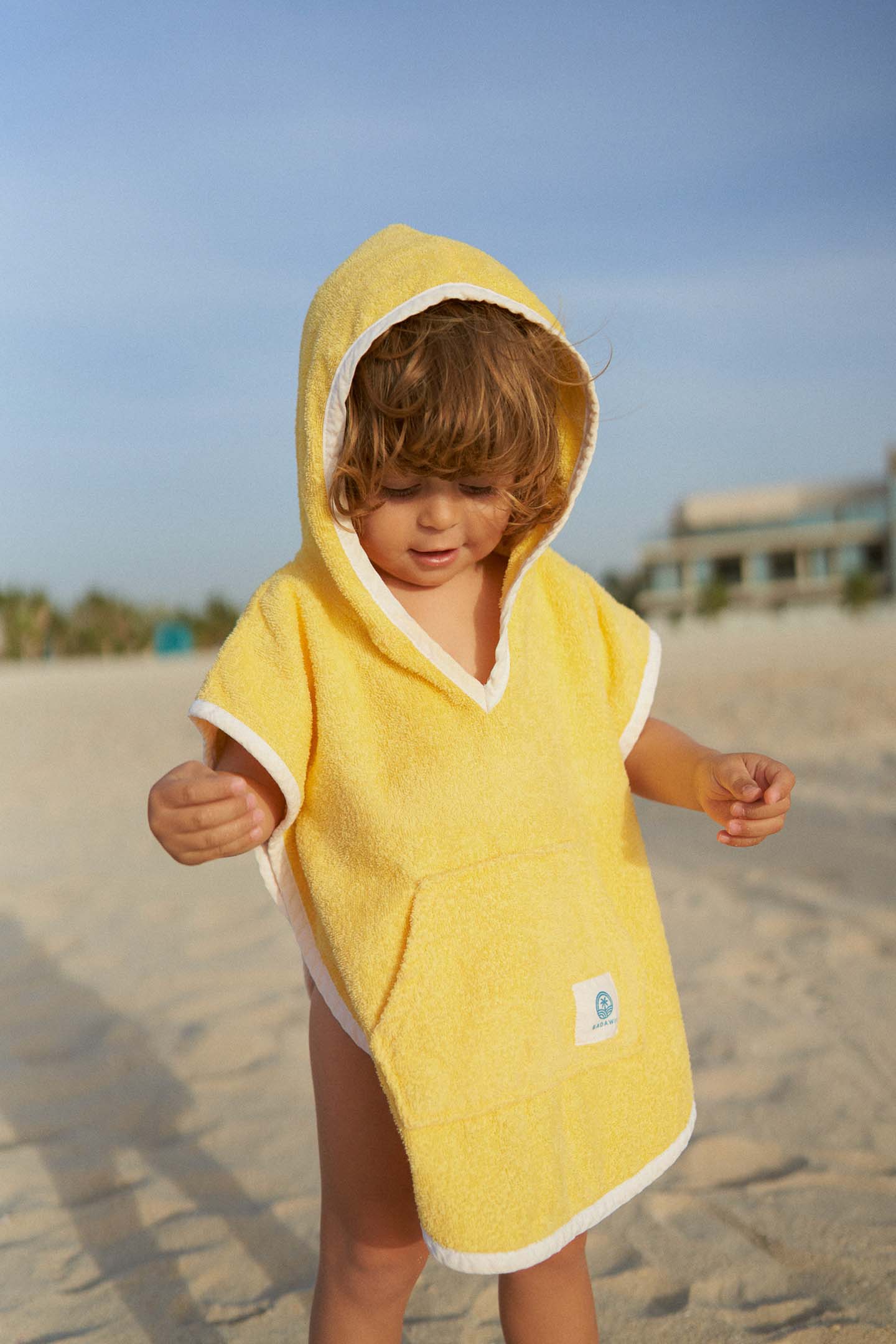 Poncho en serviette pour enfants 100% coton Jaune – Badawii