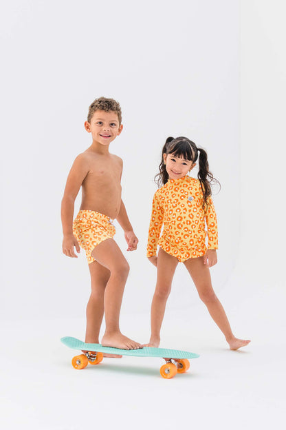 Fato de banho anti-UV de 2 peças para menina - Animal Print Amarelo